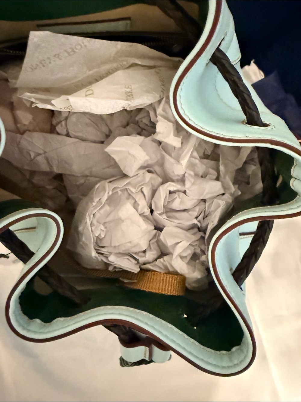 Dooney & Bourke florentine Leather Hattie Drawstring Bucket Bag in Pale Blue - Picture 2 of 3